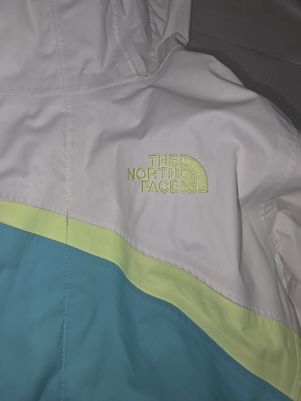 The North Face White, Aqua & Neon Yellow Colorblock Shell Jacket - Picture 10 of 16